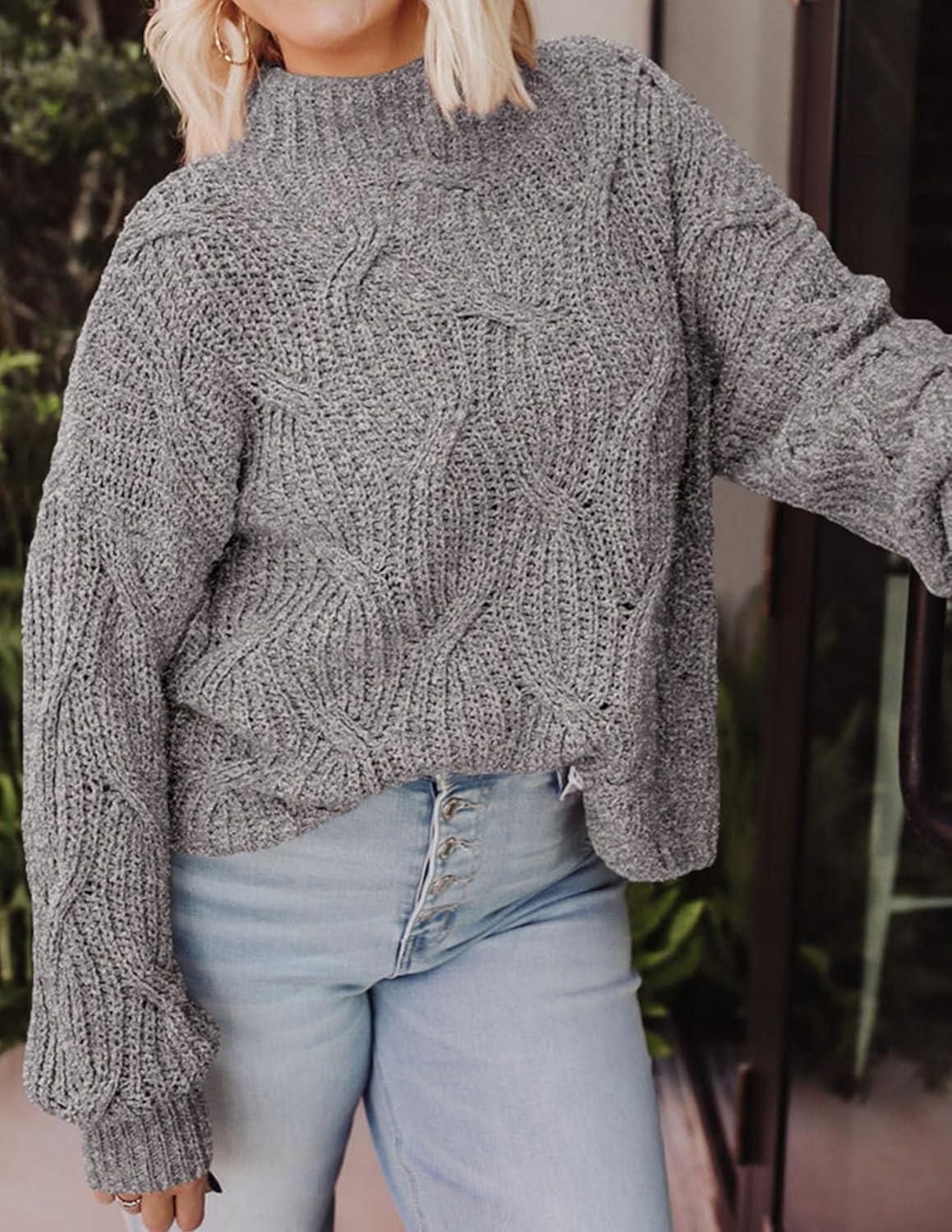 imagePRETTYGARDEN Womens Fall Oversized Pullover Sweaters Casual Crewneck Long Sleeve Chunky Cable Knit Tops Winter ClothingGrey
