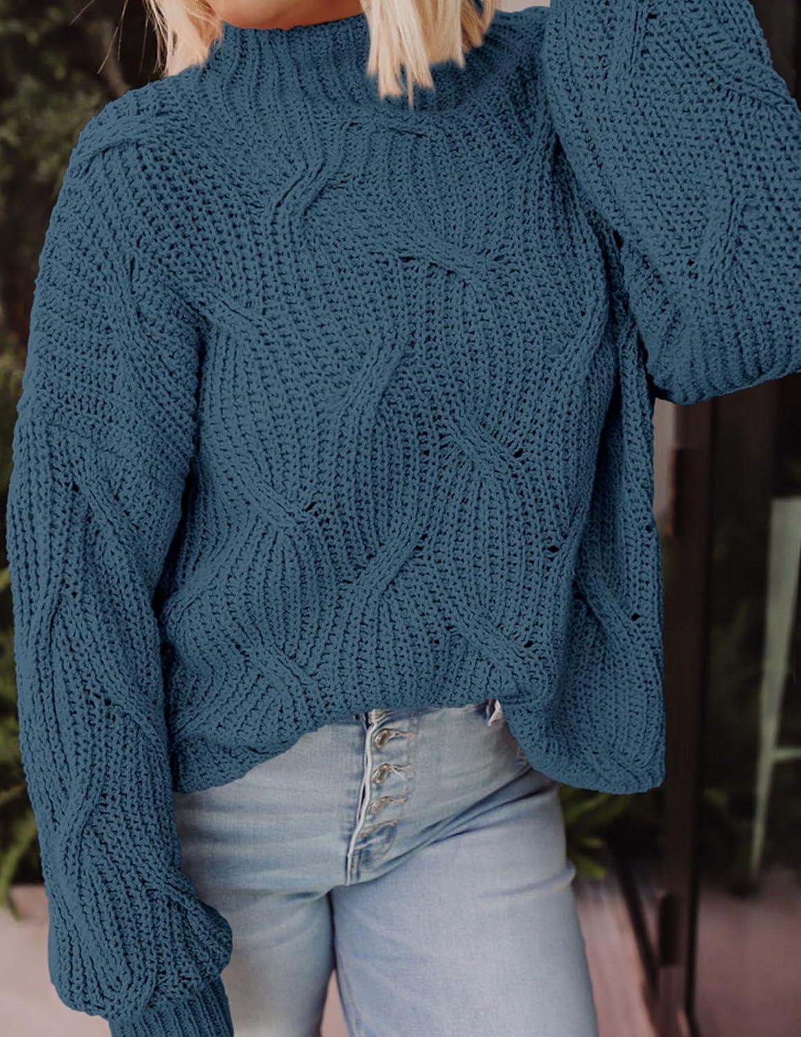 imagePRETTYGARDEN Womens Fall Oversized Pullover Sweaters Casual Crewneck Long Sleeve Chunky Cable Knit Tops Winter ClothingGrey Blue