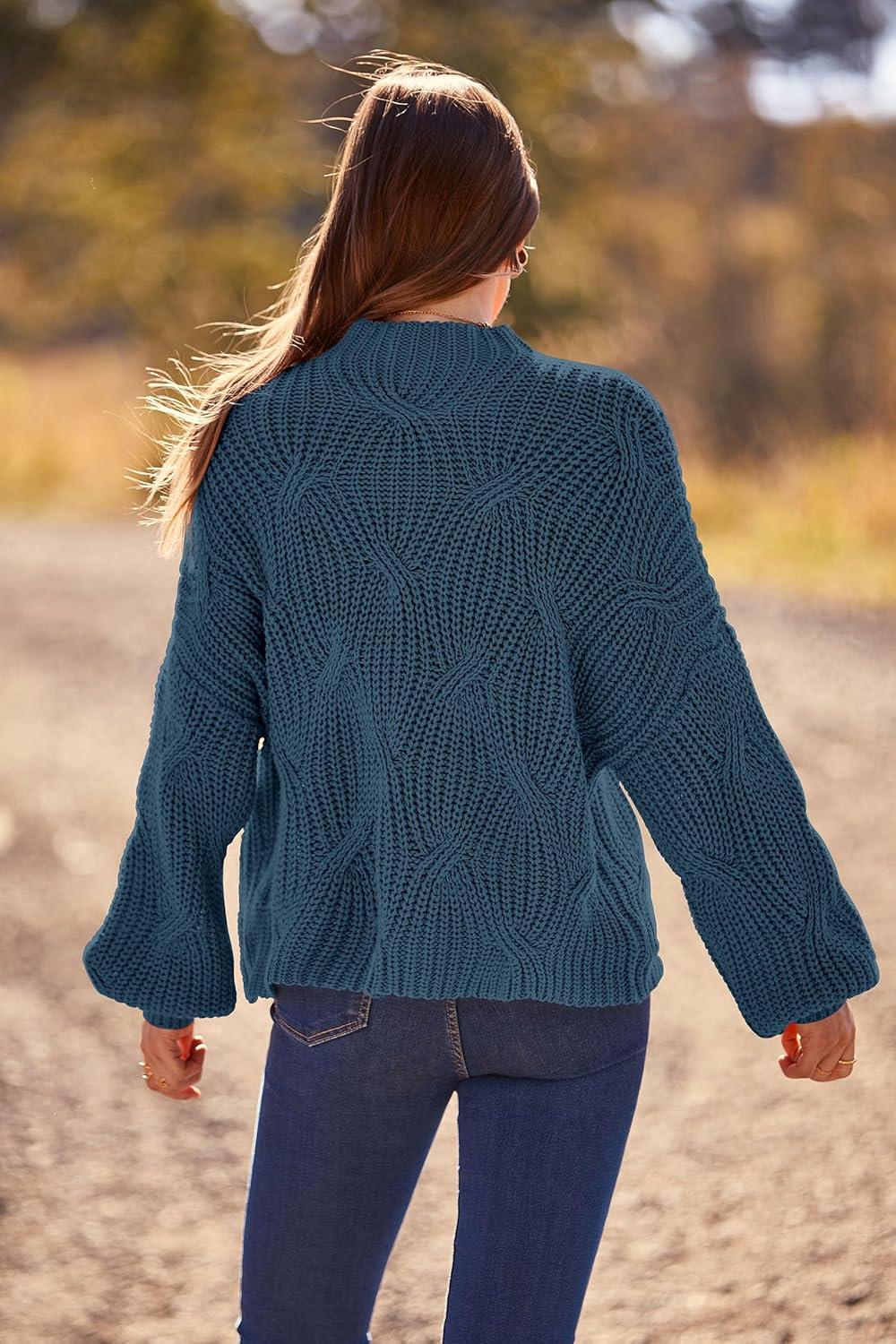 imagePRETTYGARDEN Womens Fall Oversized Pullover Sweaters Casual Crewneck Long Sleeve Chunky Cable Knit Tops Winter ClothingGrey Blue