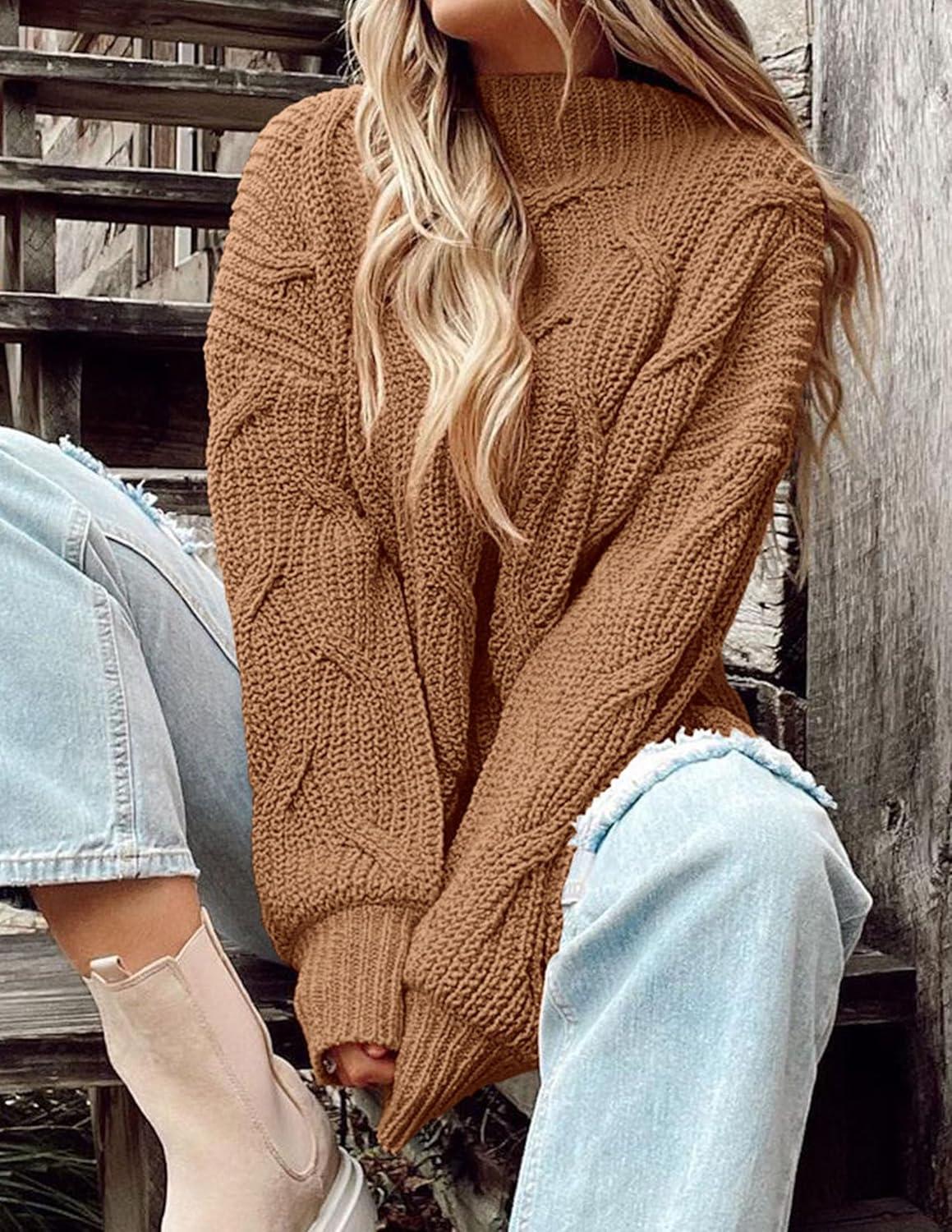 imagePRETTYGARDEN Womens Fall Oversized Pullover Sweaters Casual Crewneck Long Sleeve Chunky Cable Knit Tops Winter ClothingKhaki