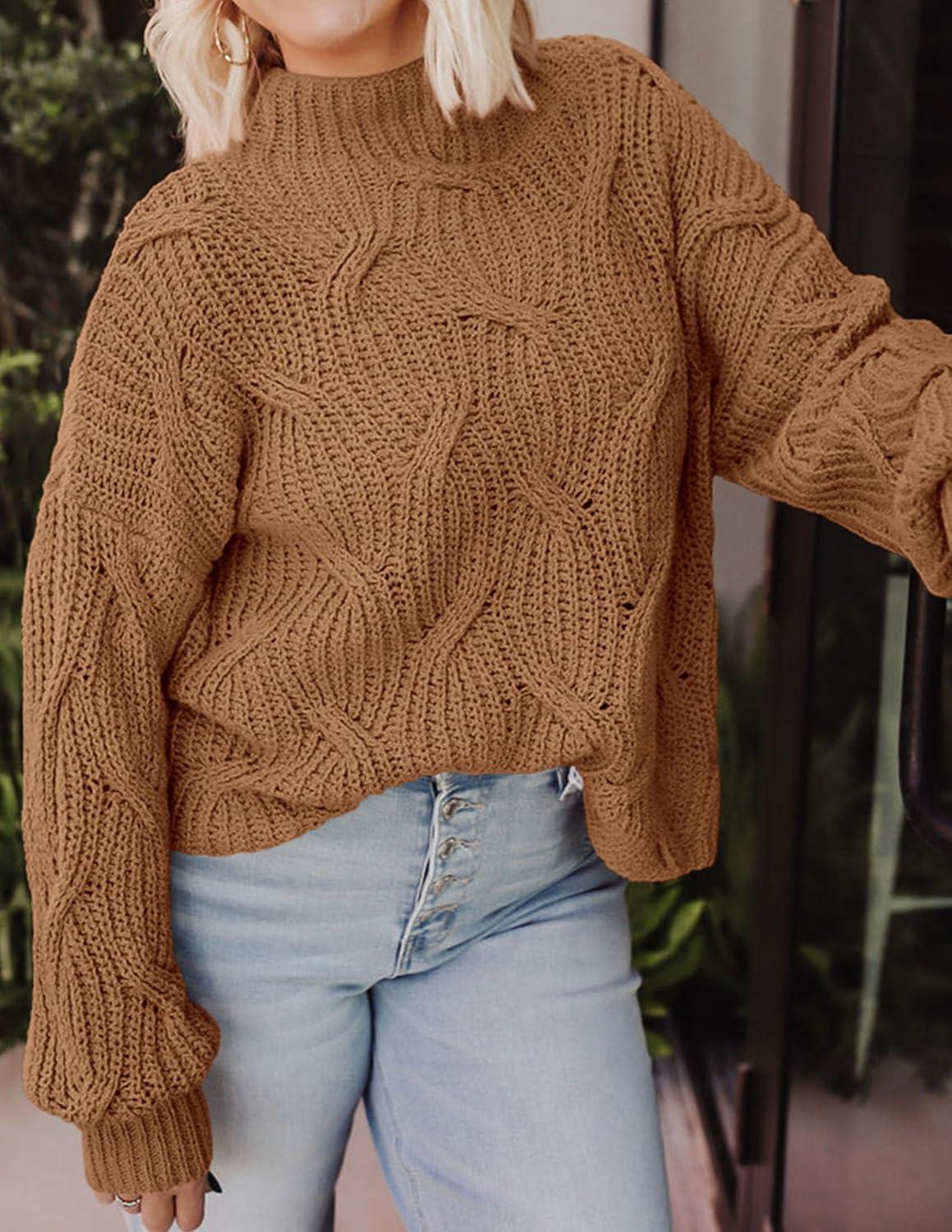 imagePRETTYGARDEN Womens Fall Oversized Pullover Sweaters Casual Crewneck Long Sleeve Chunky Cable Knit Tops Winter ClothingKhaki