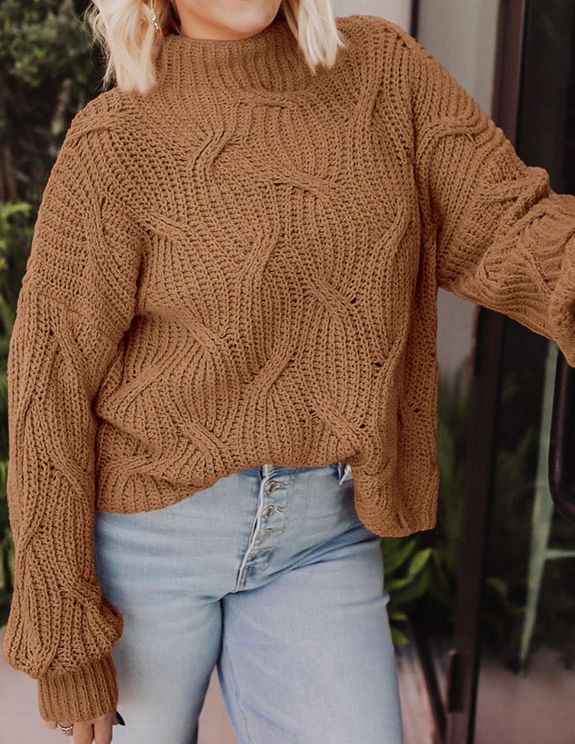 imagePRETTYGARDEN Womens Fall Oversized Pullover Sweaters Casual Crewneck Long Sleeve Chunky Cable Knit Tops Winter ClothingKhaki