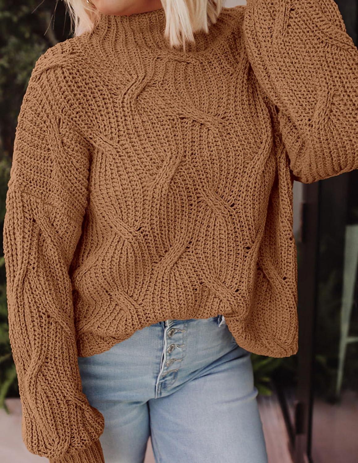 imagePRETTYGARDEN Womens Fall Oversized Pullover Sweaters Casual Crewneck Long Sleeve Chunky Cable Knit Tops Winter ClothingKhaki