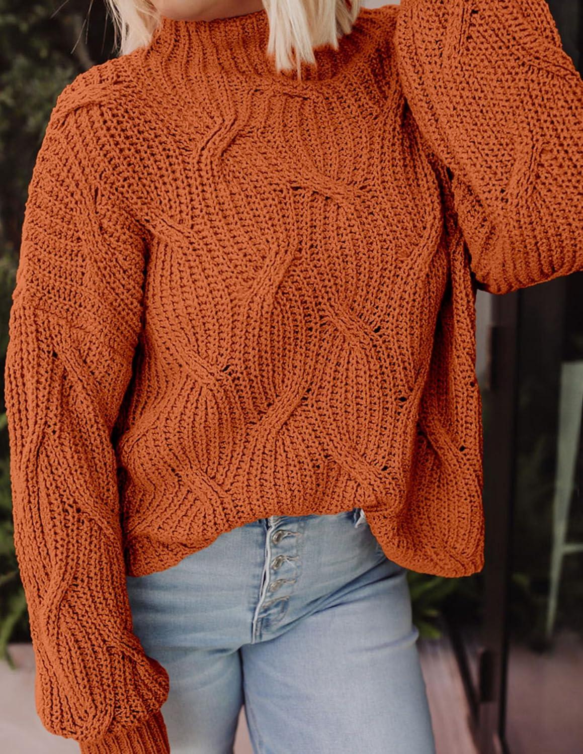 imagePRETTYGARDEN Womens Fall Oversized Pullover Sweaters Casual Crewneck Long Sleeve Chunky Cable Knit Tops Winter ClothingRust Red