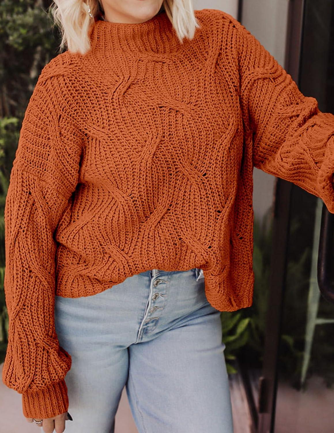 imagePRETTYGARDEN Womens Fall Oversized Pullover Sweaters Casual Crewneck Long Sleeve Chunky Cable Knit Tops Winter ClothingRust Red