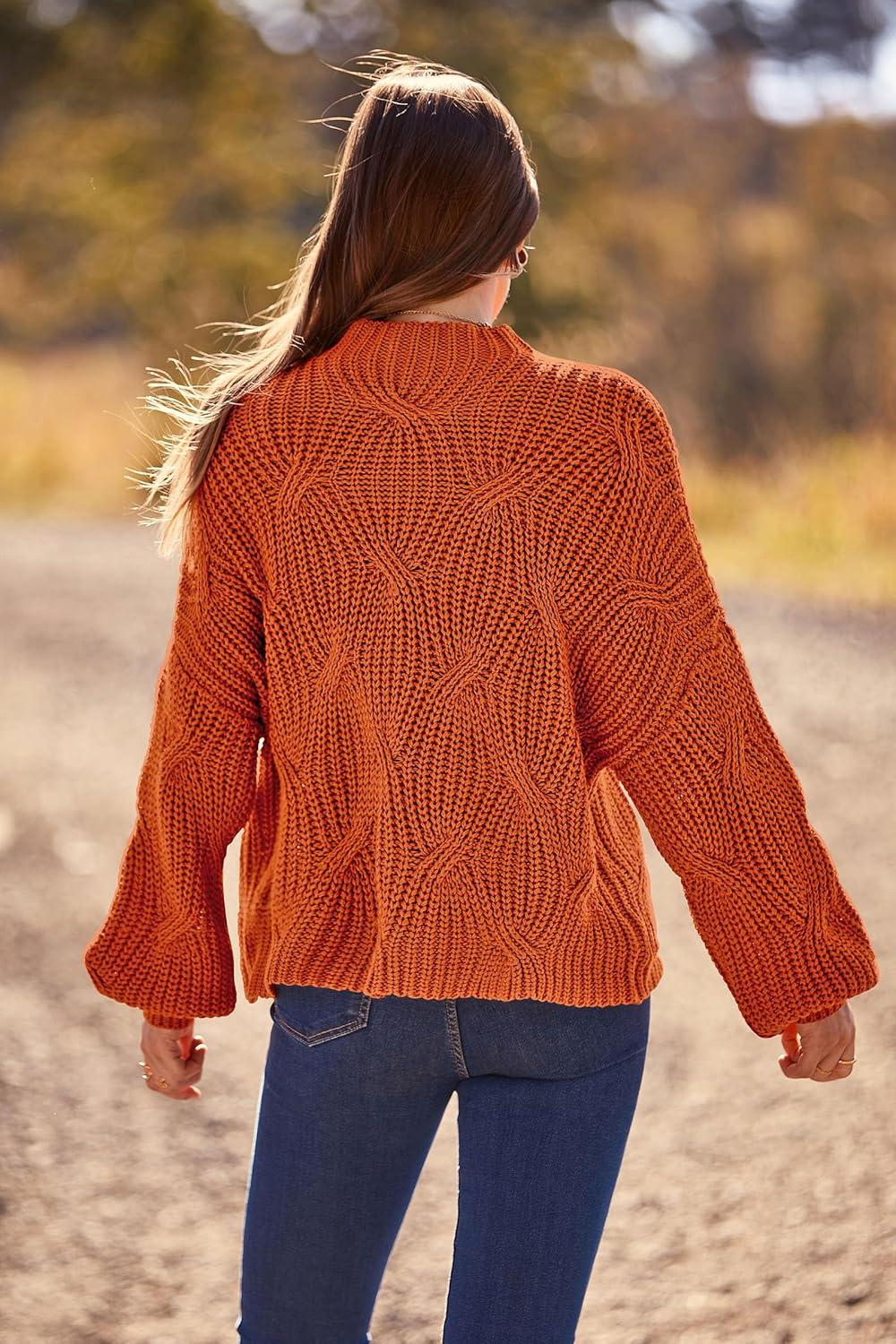 imagePRETTYGARDEN Womens Fall Oversized Pullover Sweaters Casual Crewneck Long Sleeve Chunky Cable Knit Tops Winter ClothingRust Red