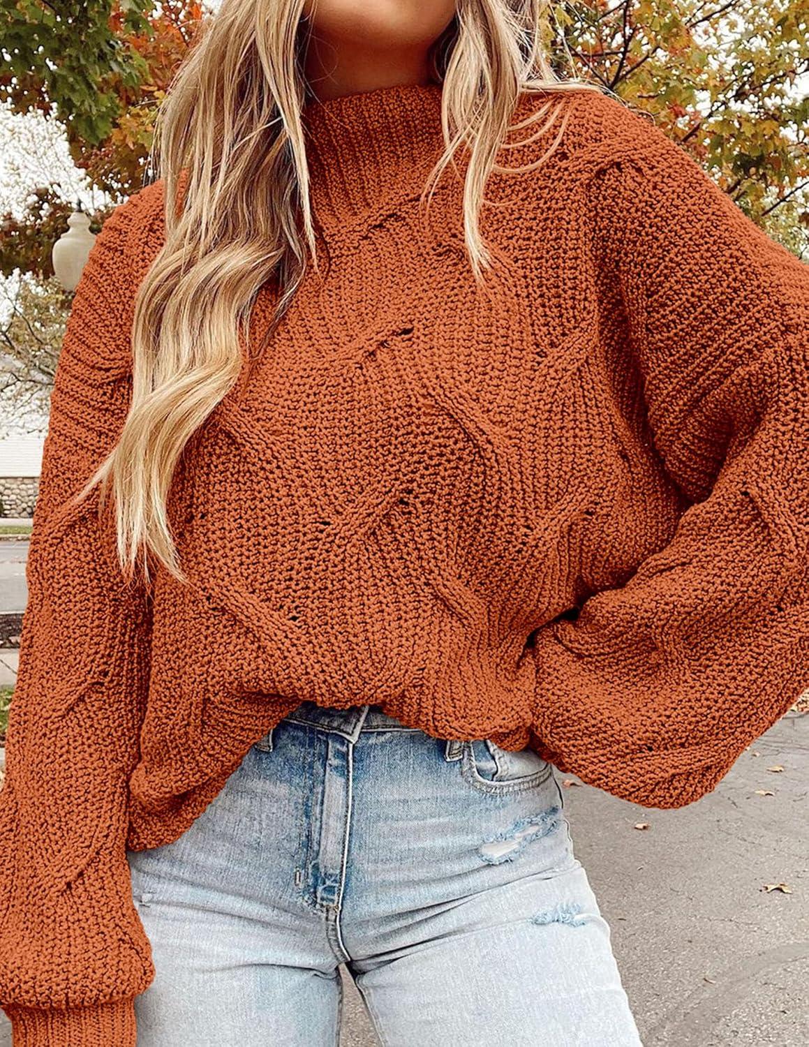 imagePRETTYGARDEN Womens Fall Oversized Pullover Sweaters Casual Crewneck Long Sleeve Chunky Cable Knit Tops Winter ClothingRust Red