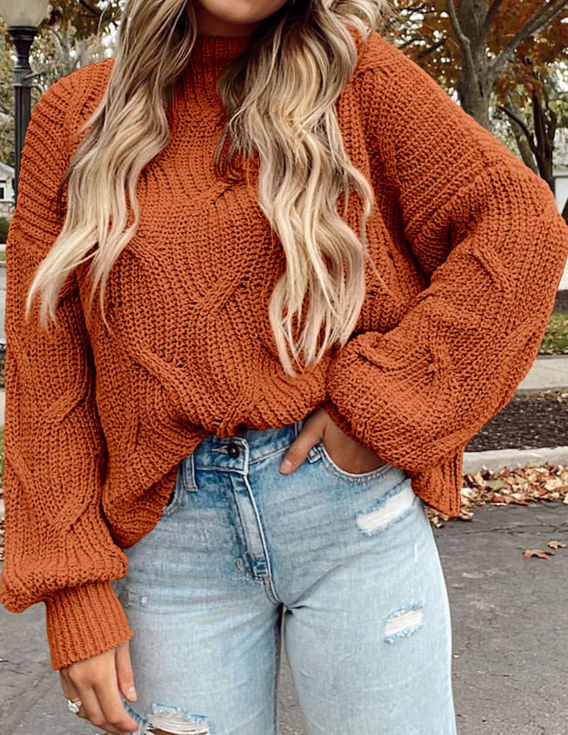 imagePRETTYGARDEN Womens Fall Oversized Pullover Sweaters Casual Crewneck Long Sleeve Chunky Cable Knit Tops Winter ClothingRust Red