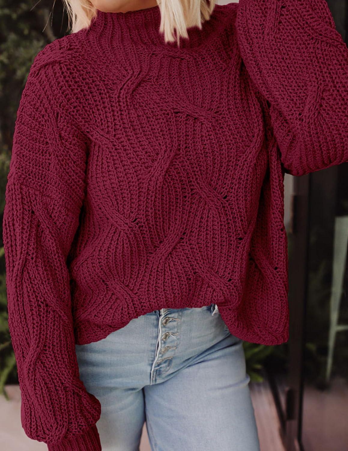 imagePRETTYGARDEN Womens Fall Oversized Pullover Sweaters Casual Crewneck Long Sleeve Chunky Cable Knit Tops Winter ClothingWine Red