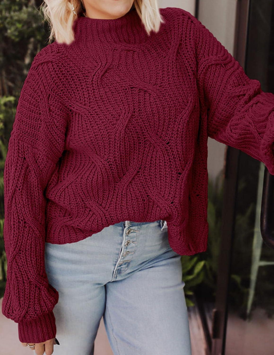 imagePRETTYGARDEN Womens Fall Oversized Pullover Sweaters Casual Crewneck Long Sleeve Chunky Cable Knit Tops Winter ClothingWine Red