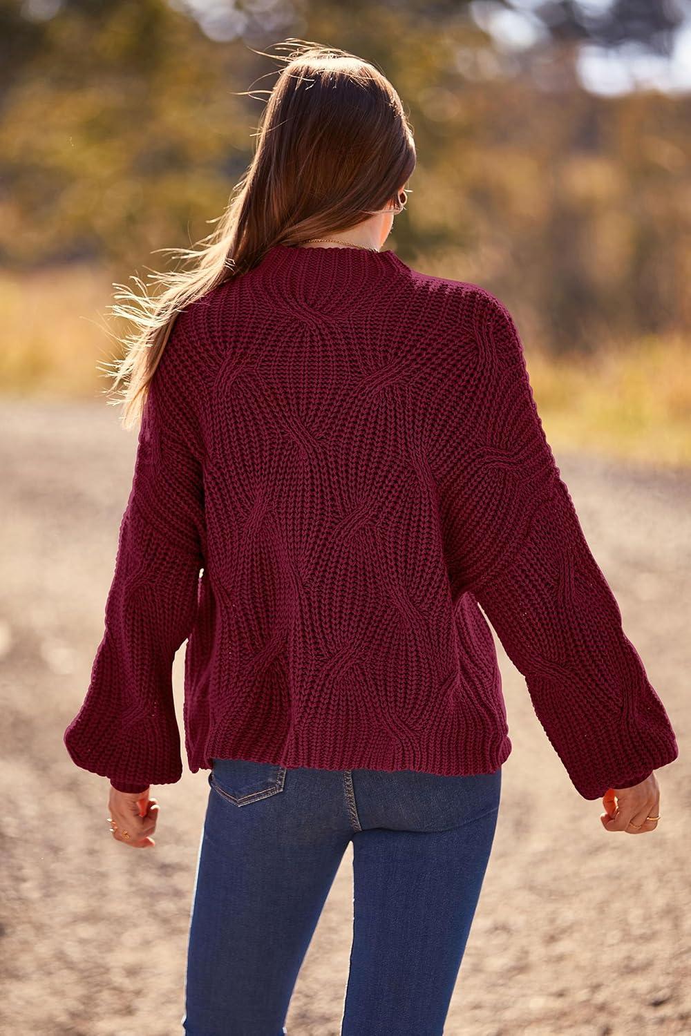imagePRETTYGARDEN Womens Fall Oversized Pullover Sweaters Casual Crewneck Long Sleeve Chunky Cable Knit Tops Winter ClothingWine Red