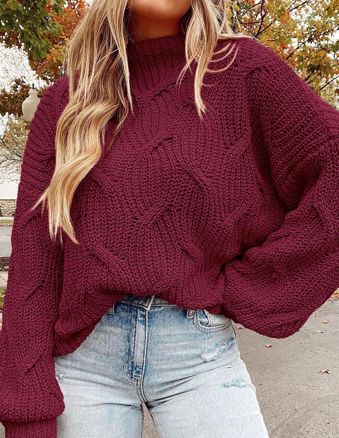 imagePRETTYGARDEN Womens Fall Oversized Pullover Sweaters Casual Crewneck Long Sleeve Chunky Cable Knit Tops Winter ClothingWine Red