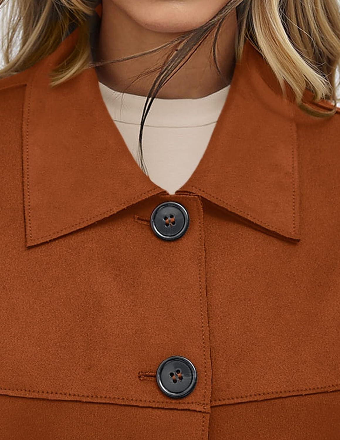 imagePRETTYGARDEN Womens Faux Suede Cropped Jacket Casual Lightweight Fall Fashion 2025 Winter Coats Outerwear Trendy ClothesBurnt Orange