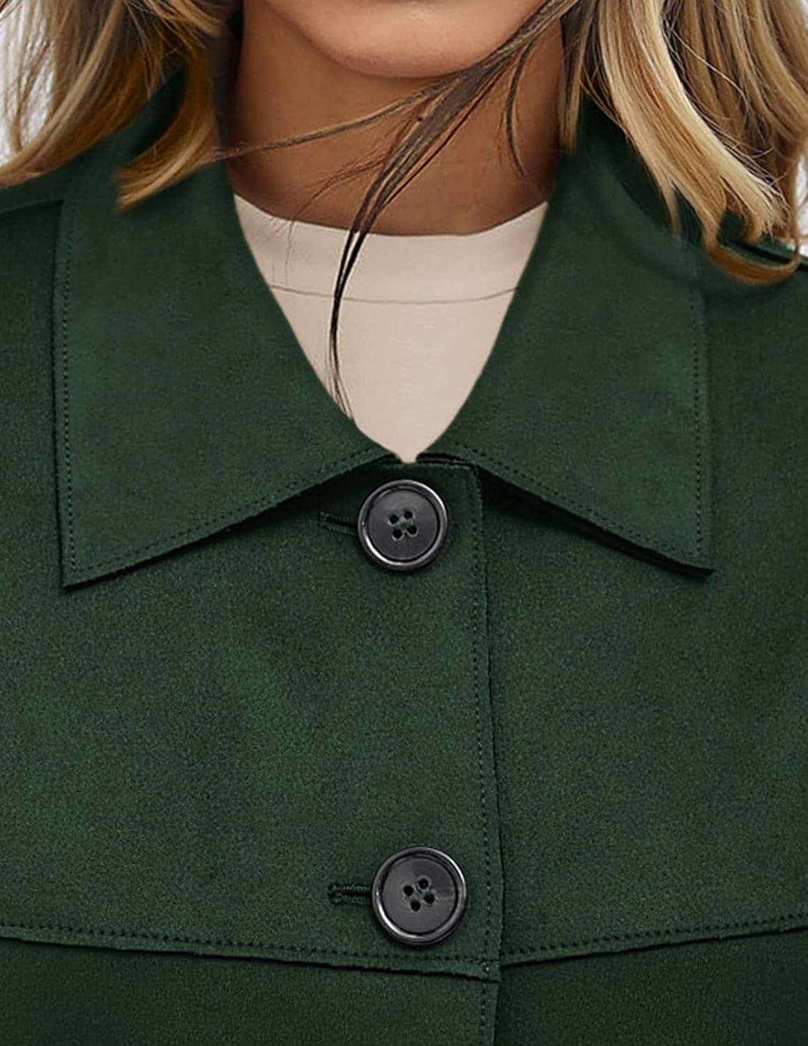 imagePRETTYGARDEN Womens Faux Suede Cropped Jacket Casual Lightweight Fall Fashion 2025 Winter Coats Outerwear Trendy ClothesDark Green