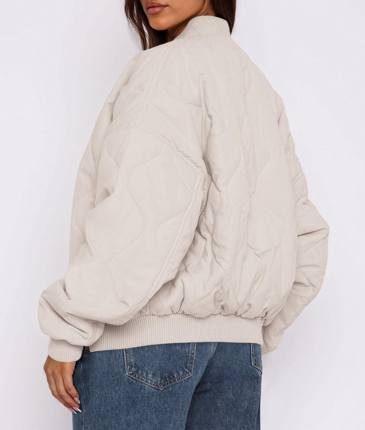 imagePRETTYGARDEN Womens Quilted Bomber Jacket Fall Fashion 2025 Lightweight Cropped Zip up Outerwear Winter Puffer Coats PocketsBeige