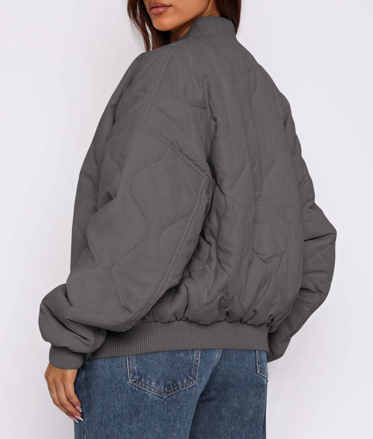 imagePRETTYGARDEN Womens Quilted Bomber Jacket Fall Fashion 2025 Lightweight Cropped Zip up Outerwear Winter Puffer Coats PocketsDark Grey