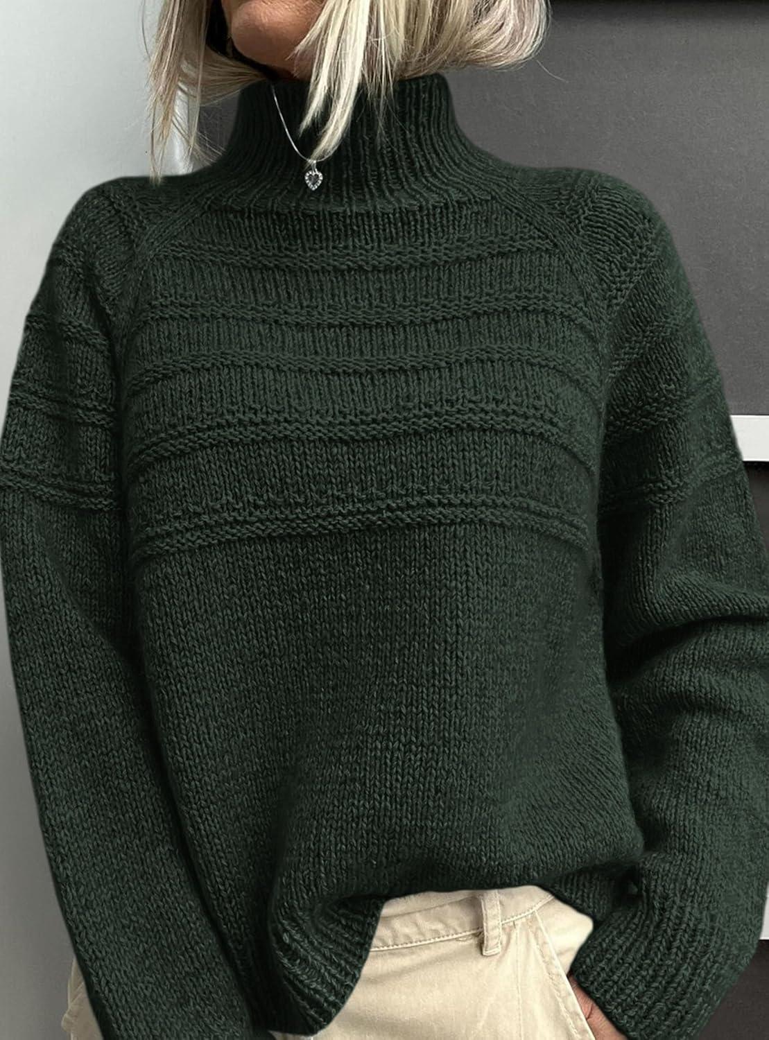 imagePRETTYGARDEN Womens Turtleneck Sweaters 2025 Fall Chunky Knit Pullover Long Sleeve Jumper Tops Trendy Winter ClothesDark Green