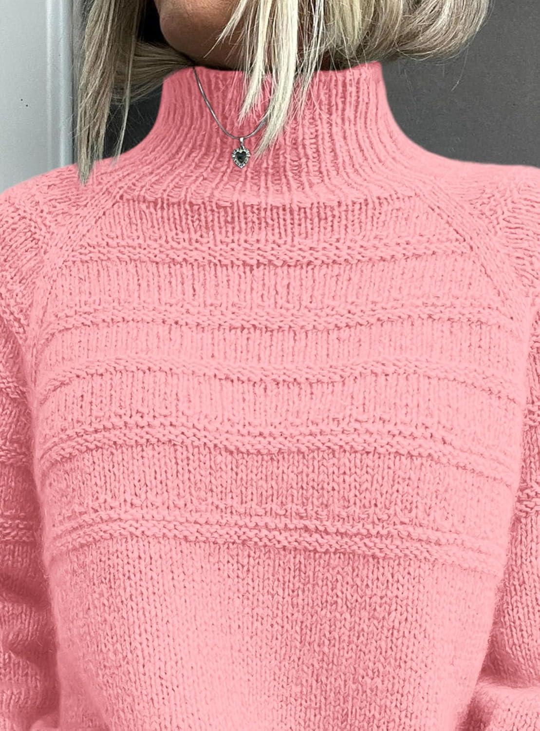 imagePRETTYGARDEN Womens Turtleneck Sweaters 2025 Fall Chunky Knit Pullover Long Sleeve Jumper Tops Trendy Winter ClothesPink