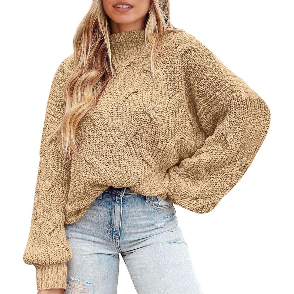 imagePRETTYGARDEN Womens Fall Oversized Pullover Sweaters Casual Crewneck Long Sleeve Chunky Cable Knit Tops Winter ClothingDark Apricot