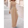 imagePRETTYGARDEN Matching Sets Women Clothing 2025 Fall Fashion Travel 2 Piece Lounge Sets Long Sleeve Crop Top Wide Leg PantsApricot