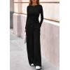 imagePRETTYGARDEN Matching Sets Women Clothing 2025 Fall Fashion Travel 2 Piece Lounge Sets Long Sleeve Crop Top Wide Leg PantsBlack