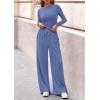 imagePRETTYGARDEN Matching Sets Women Clothing 2025 Fall Fashion Travel 2 Piece Lounge Sets Long Sleeve Crop Top Wide Leg PantsBlue