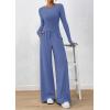 imagePRETTYGARDEN Matching Sets Women Clothing 2025 Fall Fashion Travel 2 Piece Lounge Sets Long Sleeve Crop Top Wide Leg PantsBlue