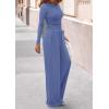 imagePRETTYGARDEN Matching Sets Women Clothing 2025 Fall Fashion Travel 2 Piece Lounge Sets Long Sleeve Crop Top Wide Leg PantsBlue