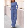 imagePRETTYGARDEN Matching Sets Women Clothing 2025 Fall Fashion Travel 2 Piece Lounge Sets Long Sleeve Crop Top Wide Leg PantsBlue