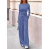 imagePRETTYGARDEN Matching Sets Women Clothing 2025 Fall Fashion Travel 2 Piece Lounge Sets Long Sleeve Crop Top Wide Leg PantsBlue