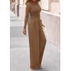 imagePRETTYGARDEN Matching Sets Women Clothing 2025 Fall Fashion Travel 2 Piece Lounge Sets Long Sleeve Crop Top Wide Leg PantsDark Khaki