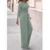 imagePRETTYGARDEN Matching Sets Women Clothing 2025 Fall Fashion Travel 2 Piece Lounge Sets Long Sleeve Crop Top Wide Leg PantsGreen