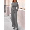 imagePRETTYGARDEN Matching Sets Women Clothing 2025 Fall Fashion Travel 2 Piece Lounge Sets Long Sleeve Crop Top Wide Leg PantsGrey