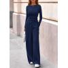 imagePRETTYGARDEN Matching Sets Women Clothing 2025 Fall Fashion Travel 2 Piece Lounge Sets Long Sleeve Crop Top Wide Leg PantsNavy
