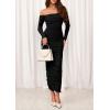 imagePRETTYGARDEN Womens 2025 Fall Long Sleeve Maxi Dress Off Shoulder Mesh Ruched Bodycon Trendy Long Wedding Guest DressesBlack