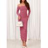 imagePRETTYGARDEN Womens 2025 Fall Long Sleeve Maxi Dress Off Shoulder Mesh Ruched Bodycon Trendy Long Wedding Guest DressesDark Pink