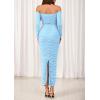 imagePRETTYGARDEN Womens 2025 Fall Long Sleeve Maxi Dress Off Shoulder Mesh Ruched Bodycon Trendy Long Wedding Guest DressesLight Blue