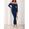 imagePRETTYGARDEN Womens 2025 Fall Long Sleeve Maxi Dress Off Shoulder Mesh Ruched Bodycon Trendy Long Wedding Guest DressesNavy Blue