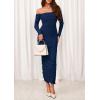 imagePRETTYGARDEN Womens 2025 Fall Long Sleeve Maxi Dress Off Shoulder Mesh Ruched Bodycon Trendy Long Wedding Guest DressesNavy Blue