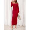 imagePRETTYGARDEN Womens 2025 Fall Long Sleeve Maxi Dress Off Shoulder Mesh Ruched Bodycon Trendy Long Wedding Guest DressesRed