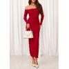 imagePRETTYGARDEN Womens 2025 Fall Long Sleeve Maxi Dress Off Shoulder Mesh Ruched Bodycon Trendy Long Wedding Guest DressesRed