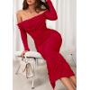 imagePRETTYGARDEN Womens 2025 Fall Long Sleeve Maxi Dress Off Shoulder Mesh Ruched Bodycon Trendy Long Wedding Guest DressesRed