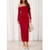 imagePRETTYGARDEN Womens 2025 Fall Long Sleeve Maxi Dress Off Shoulder Mesh Ruched Bodycon Trendy Long Wedding Guest DressesRed