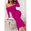 imagePRETTYGARDEN Womens 2025 Fall Long Sleeve Maxi Dress Off Shoulder Mesh Ruched Bodycon Trendy Long Wedding Guest DressesRose Red