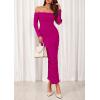 imagePRETTYGARDEN Womens 2025 Fall Long Sleeve Maxi Dress Off Shoulder Mesh Ruched Bodycon Trendy Long Wedding Guest DressesRose Red
