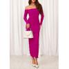 imagePRETTYGARDEN Womens 2025 Fall Long Sleeve Maxi Dress Off Shoulder Mesh Ruched Bodycon Trendy Long Wedding Guest DressesRose Red