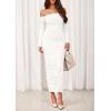 imagePRETTYGARDEN Womens 2025 Fall Long Sleeve Maxi Dress Off Shoulder Mesh Ruched Bodycon Trendy Long Wedding Guest DressesWhite
