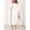 imagePRETTYGARDEN Womens 2025 Fall Long Sleeve Maxi Dress Off Shoulder Mesh Ruched Bodycon Trendy Long Wedding Guest DressesWhite