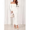imagePRETTYGARDEN Womens 2025 Fall Long Sleeve Maxi Dress Off Shoulder Mesh Ruched Bodycon Trendy Long Wedding Guest DressesWhite