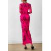imagePRETTYGARDEN Womens Long Sleeve Bodycon Dresses 2025 Fall Sexy Floral Mesh Slit Ruched Tight Maxi Wedding Guest DressBlack Rose Red Big Flower